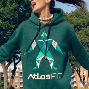green gym hoodie women AtlasFit geometric design forest green
