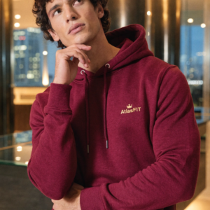 AtlasFit burgundy hoodie men gym fitness streetwear